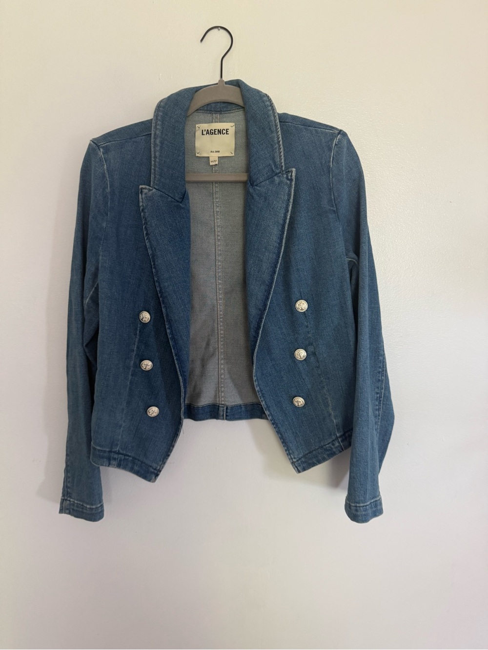 L’AGENCE Blazer Wayne Double Breasted in Provo Blue Denim - Picture 3 of 7